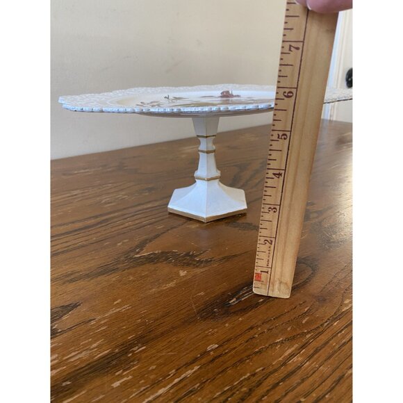 Vintage White Cake Stand With Floral Design Gold Accents - Picture 5 of 6